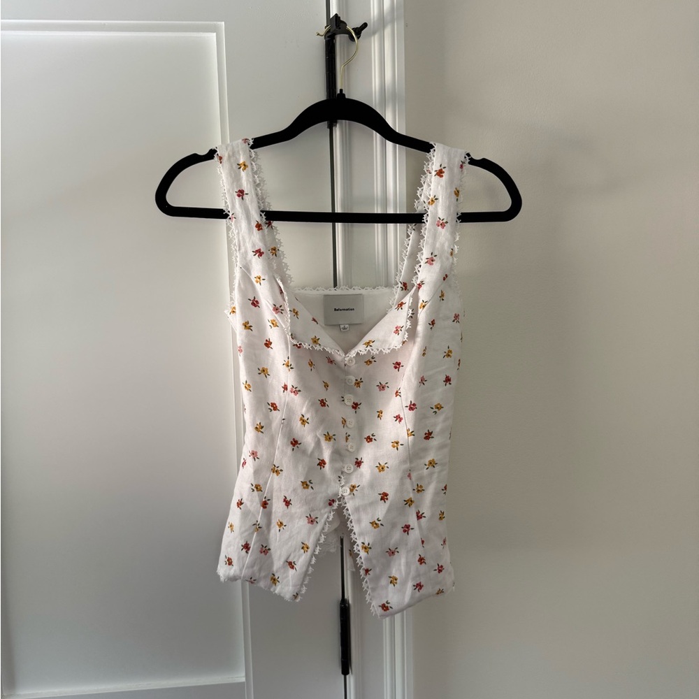 Reformation White Floral Reformation Viola Floral Linen Top/ Blouse😍 - Picture 4 of 8